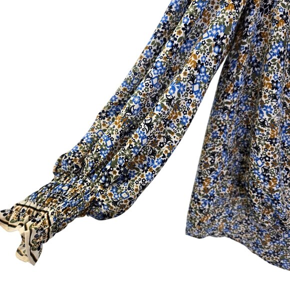 Max Studio Floral Faux Wrap Bodice Smocked Blouse Size Small - Picture 5 of 7